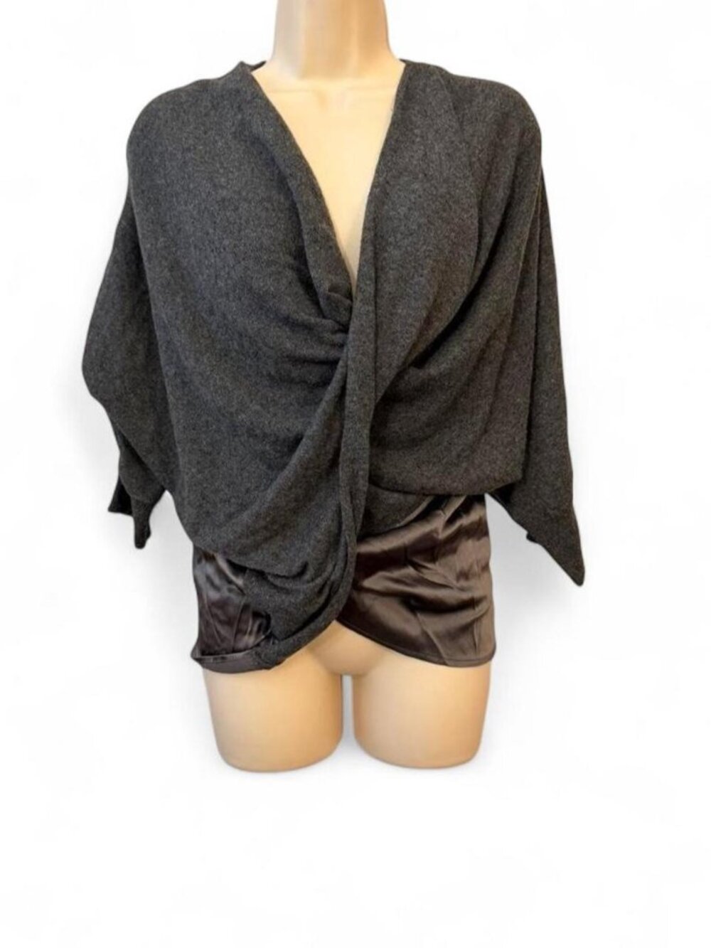 Grey wrap top with satin